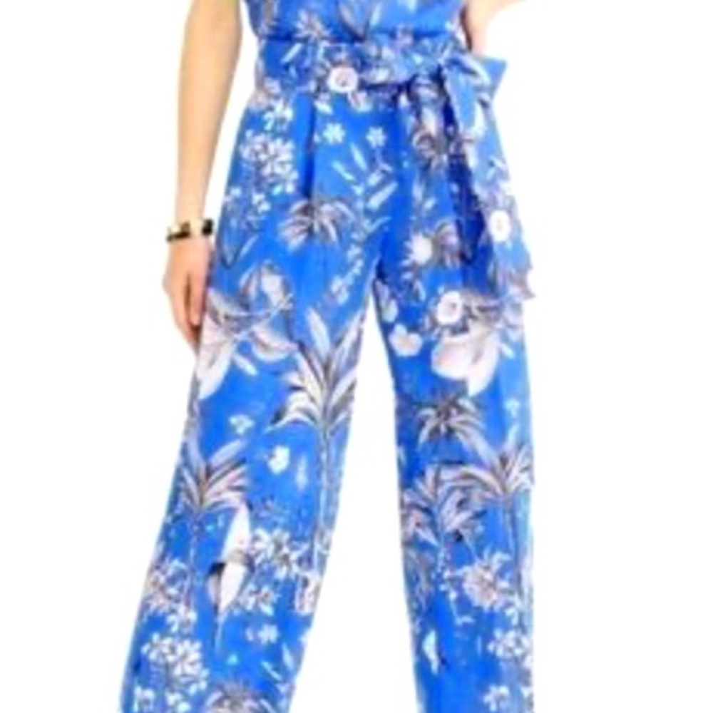 JCrew Blue White 10T  Linen Wide Leg Pant w/ Matching Fabric Belt Coastal